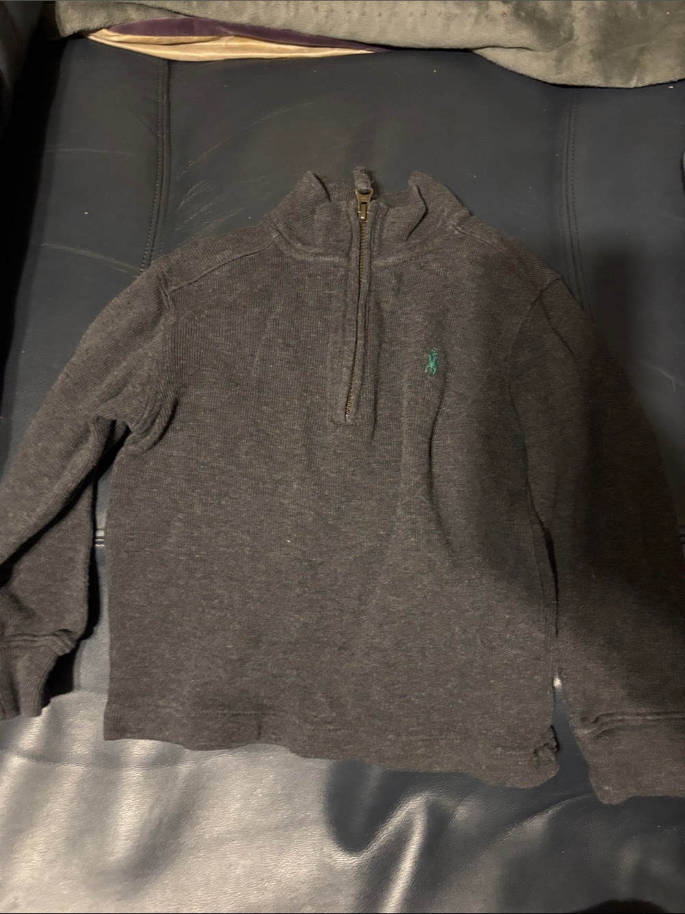 Polo by Ralph Lauren Charcoal Half-Zip Sweater with Green Pony